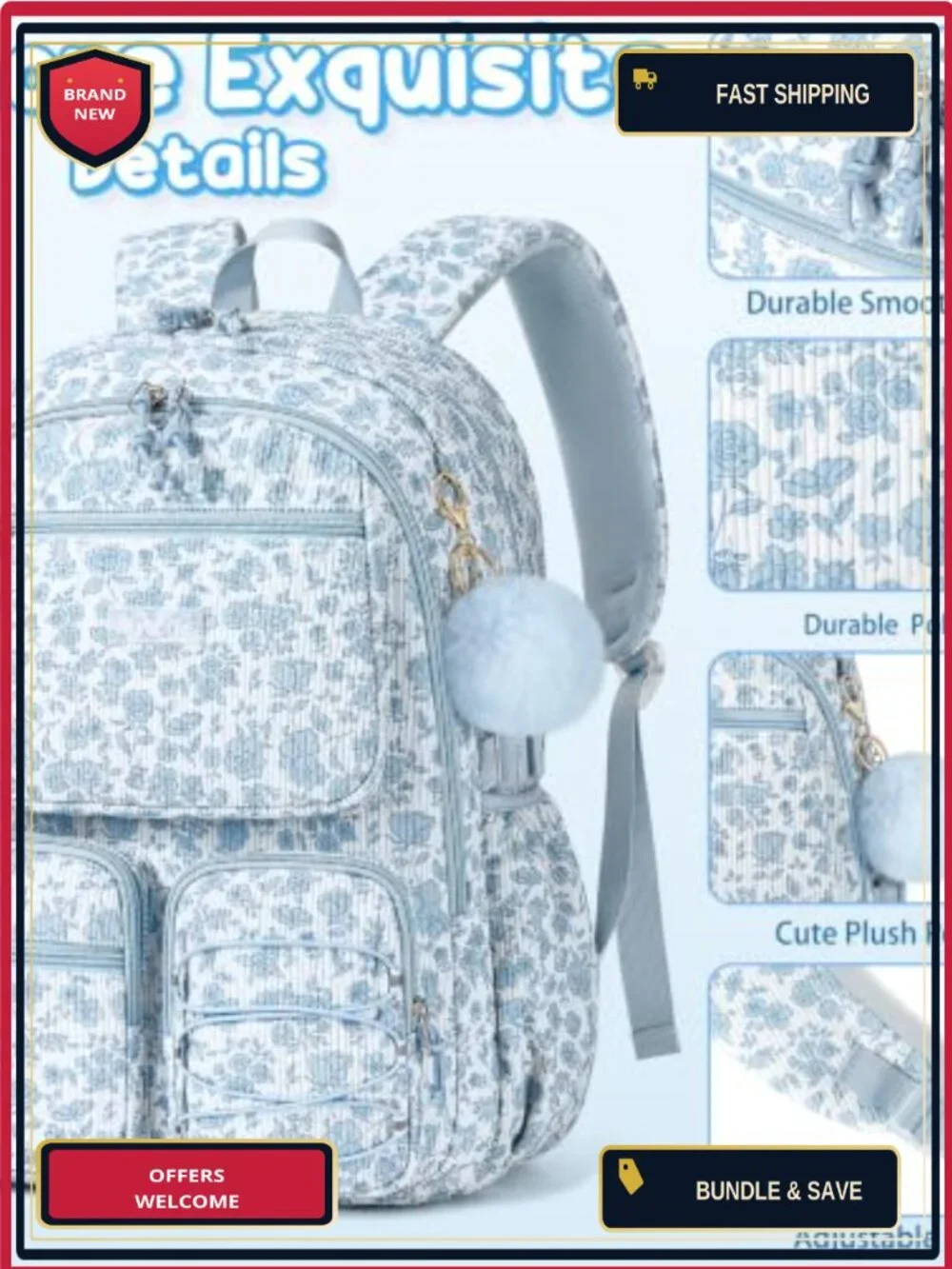 Corduroy Girls Backpack Set with Lunch Box & Pencil Case